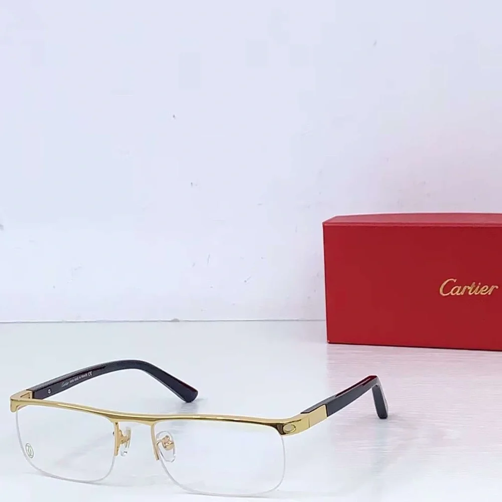 Cartier Black Semi-Rimless Eyeglasses with Subtle Red Box Accent - Picture 4 of 7